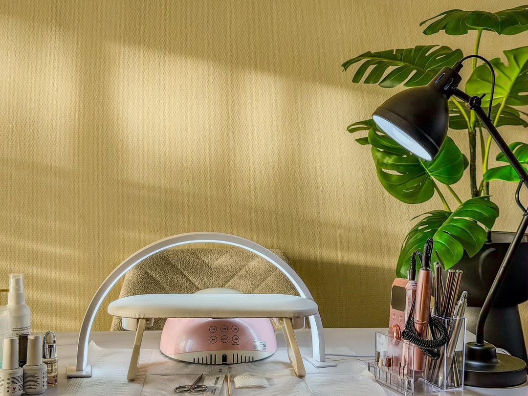 Chic Sphere home studio manicure workstation with professional nail equipment
