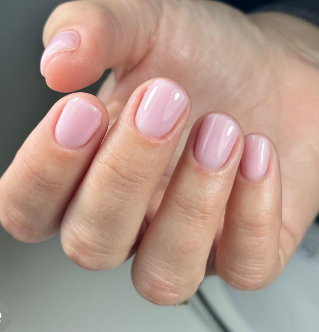 Soft pink glossy BIAB nails by Chic Sphere