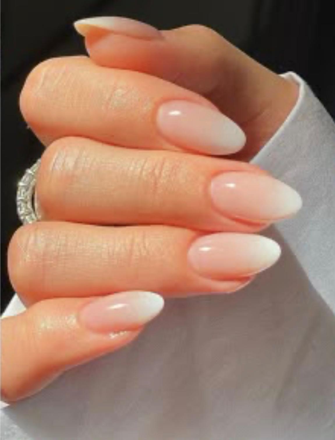 Almond milky natural gel tip extensions by Chic Sphere