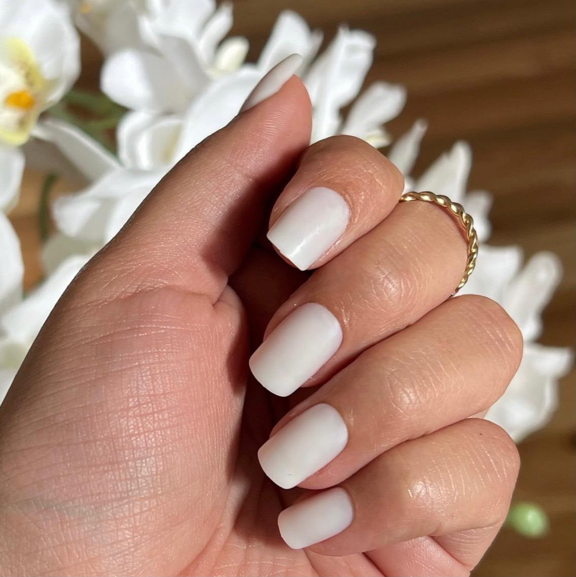 Milky white square Gel-X extensions by Chic Sphere
